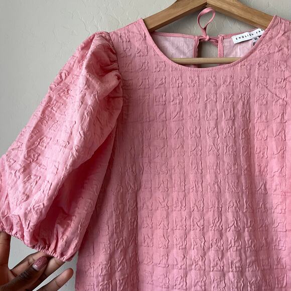 NEW English Factory Dress Pink Penelope Puff Sleeve‎ Drop Waist Mini Dress Sz XS - Picture 4 of 9